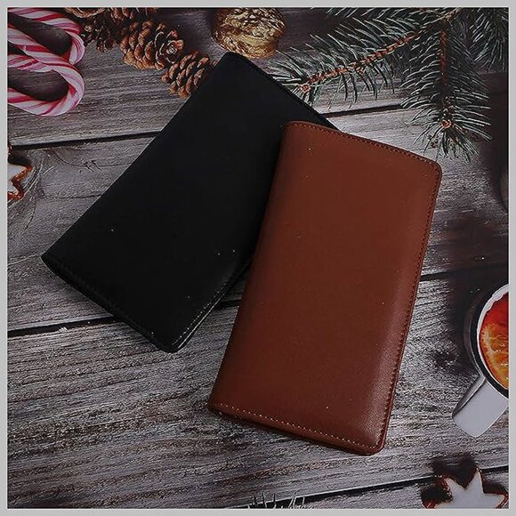 Leather Checkbook Cover for Men and Women Black - Picture 7 of 7